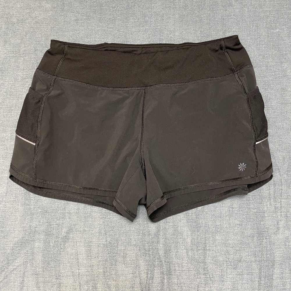 Athleta Running Shorts Womens Medium Black Logo Athleticwear Performance Yoga